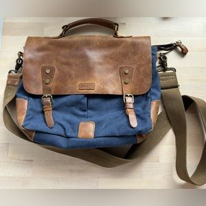 Vintage Inspired Faux Leather Satchel Bag Cabvas Laptop Case